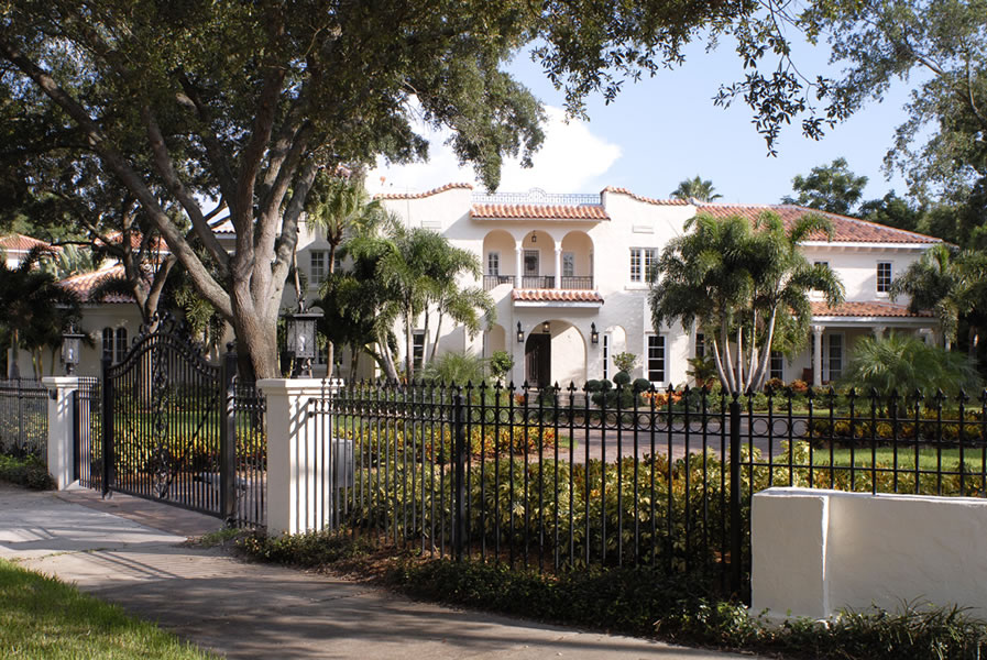Restored Mediterranean Revival estate behind its original gates in Tampa